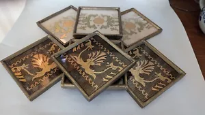 Juego de 7 posavasos hechos en Perú pintados al revés en oro dorado ¡BONITOS! - Imagen 1 de 6