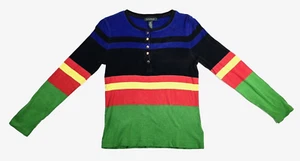 Vintage Ralph Lauren Cotton Long Sleeve 1/4 Snap Striped Top Women's Medium - Picture 1 of 8