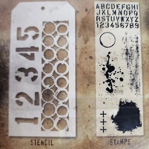 NEW! Tim Holtz Clear Cling Stamps & Stencil, "Alphabet & Backgrounds" THMM122 - Picture 1 of 10