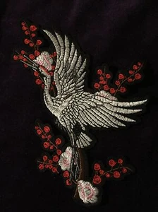 Crane Sew On Patch Appliqué 18 cm x 12 cm, Motif Applique Japanese Chinese Bird - Picture 1 of 12