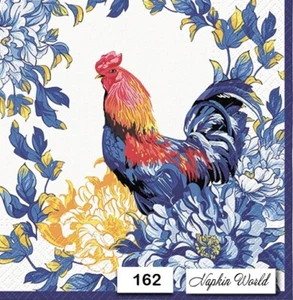 (162) ZWEI Papier LUNCHEON Decoupage Kunst Handwerk Servietten - HAHN HUHN BLUMEN - Bild 1 von 3