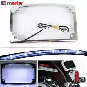Curved License Plate Frame w/ White LED Light For Harley Dyna Softail 4" x 7" - Picture 1 of 12