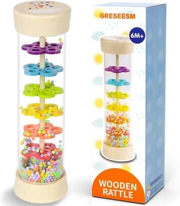 Rain Stick Baby Toy, Wooden Rattle Sensory Toy for 6-12 Months Boys Girls - Picture 1 of 7