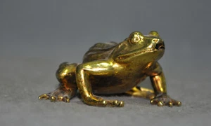Antigua estatua de rana de la riqueza de la suerte Feng Shui de latón porcelana de 2,4"" - Imagen 1 de 6