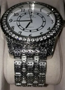 Bling xl white clear face michael Watch silver tone cz lisa pump rapper - Picture 1 of 4