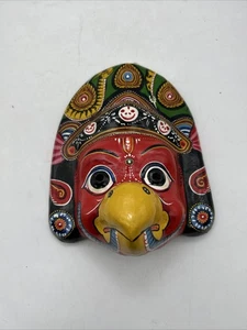 Vintage Nepalese Garuda Paper Mache Mask Hindu Hanging Wall Art 7x5.8” - Picture 1 of 11