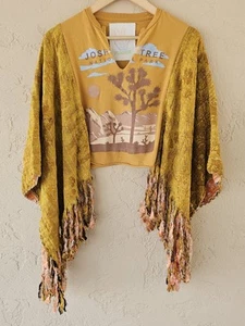 Vintage Joshua Tree Peacenik KANTHA Upcycled Poncho Boho Crop Top T-Shirt S-3XL - Picture 1 of 15