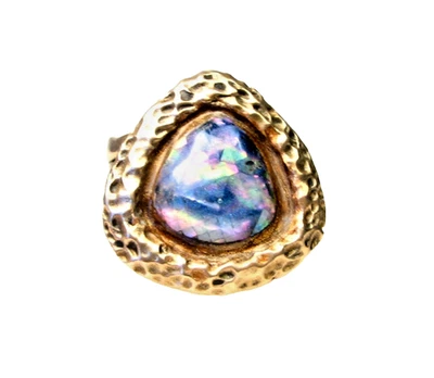 Anel de bronze dourado estilo antigo - Pedra Abalone - Tamanho 10 - Imagem 1 de 3