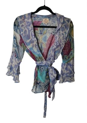 CORONETS & QUEENS Silk Blouse Shirt Top Size S Small Boho Ruffle Tie Festival - Image 1 of 4