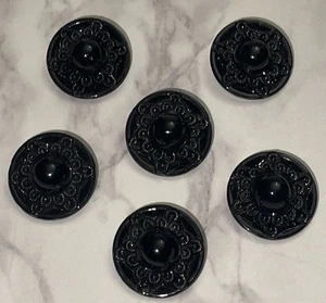 Vintage 6  Czech Black  Glass Buttons Button Lot FF-26 - Bild 1 von 7