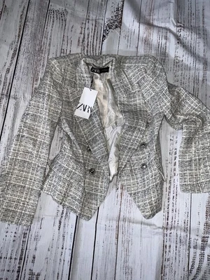 CHAQUETA BLAZER ABIERTA ZARA GRIS/CREMA TALLA M (239) Foto 1 de 4