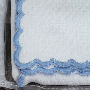Peacock Alley Egyptian Cotton Baby Blanket 30"x40" Blue Edge Portugal, Baptism - Picture 1 of 4