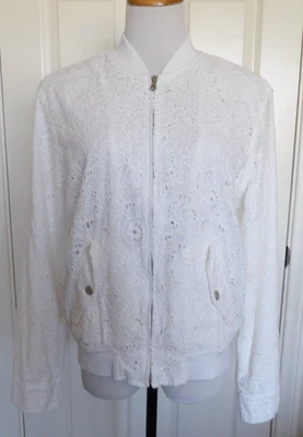 NWT Authentic LAUREN RALPH LAUREN White Lace Full Zip Bomber Jacket Size Large - Image 1 of 4