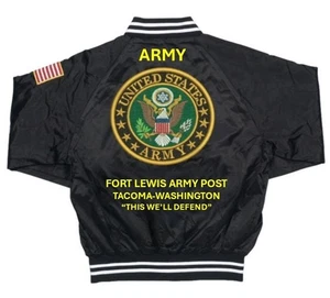 FORT LEWIS ARMY POST* TACOMA-WASHINGTON* EMBROIDERED SATIN JACKET*ARMY LICENSED - Picture 1 of 6