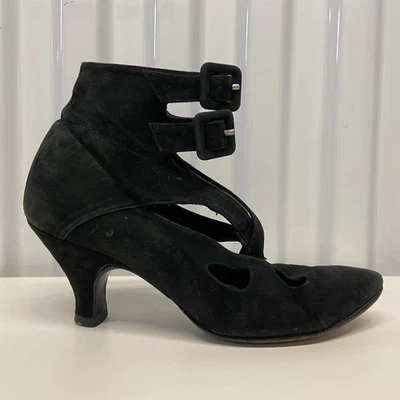 Vintage 80s Palms Black Suede Edwardian Style Double Buckle Heels Women’s Size 5 - Image 1 of 4