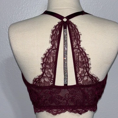 Victoria’s Secret Very Sexy Burgundy Lace Push-Up Bra 38C Rhinestone Back - Image 1 of 4