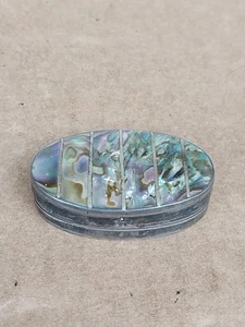 Vintage Sterling Silver ELM Abalone Inlay Oval Shape Pill Box Mexico 13.3 G - Picture 1 of 12