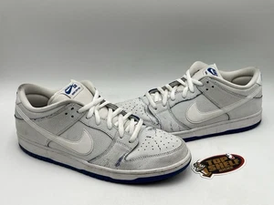 Nike SB Dunk Low Premium Cracked Leather 2019 Size 13 Authentic White Blue Used - Picture 1 of 11