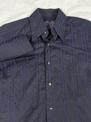 Robert Graham Dress Shirt Mens Small Navy Blue Jacquard Paisley Stripe Luxury - Image 1 of 4