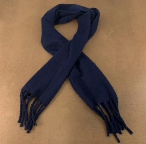 Ancienne écharpe femme bleu marine confortable douce brossée frangée neuve avec étiquette - Photo 1/4