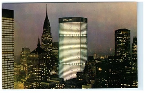 Vintage Pan Am Gebäude Nachtansicht New York City Lithographie Postkarte - Bild 1 von 2