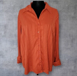 Vintage 90s Does 70s Retro Orange Open Collar Womens Button Up Shirt Size 18W - Picture 1 of 12