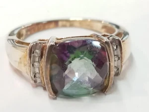 ¿Topacio místico de plata de ley 925 de corte cuadrado? Anillo Talla 7 Firmado SAI - Imagen 1 de 8