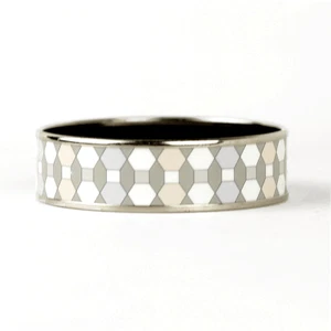 HERMES BRACELET 65 Wide Palladium-Plated Printed Enamel Bangle Geometric Pattern - Picture 1 of 5