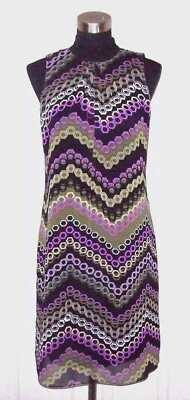 Bella Blue Dress Sz S Shift Black Pink Beige Green Chiffon Women's Sheath 4 6 - Imagem 1 de 4