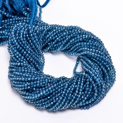 Cuentas facetadas redondas de cuarzo topacio azul Londres 3,5 mm hilo 13" EB-1000 Foto 1 de 2