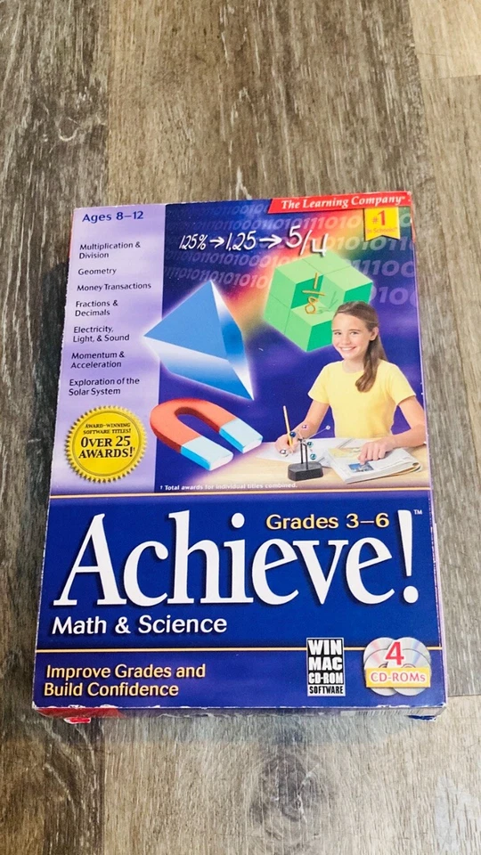 ¡Logra! Matemáticas y Ciencias Edades 8-12 Grados 3-6 The Learning Company GANAR MAC CD NUEVO EN CAJA Foto 1 de 4