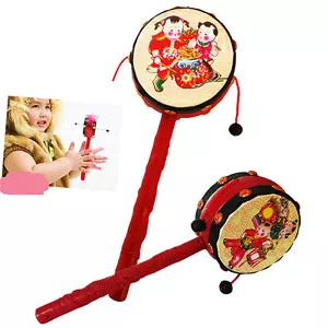 Chinese Child Hand Shake Rattle Pellet Drum Toy Baby Musical Instrument B_VF - Picture 1 of 9