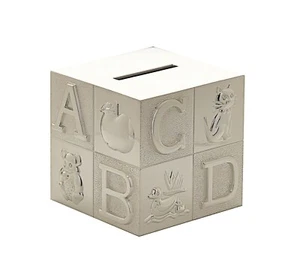 Personalised Engraved Silver-plated ABC Cube Bank Money Box - Picture 1 of 4