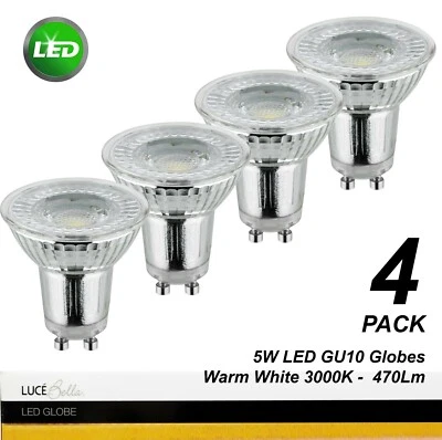 4 x 5W LED 240V GU10 Downlight Globes Bulbs 3000K Warm White 470Lm - Image 1 of 3