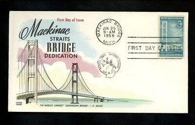 US FDC #1109 Fluegel M-12 1958 Mackinac Bridge MI Michigan  - Image 1 of 2