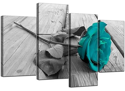 Black White Floral Flower Teal Canvas Wall Art XL 130cm Pictures 4037 - Image 1 of 4
