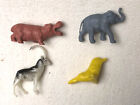 4 Tierfiguren Zoo - Flusspferd, Elefant, Robbe, Steinbock Tiere 70er Jahre klein