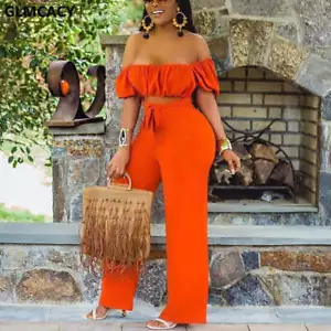 Women Off Shoulder Cut Out Jumpsuit Wide Leg Long Overalls Chic Summer Boho Beac - Picture 1 of 8