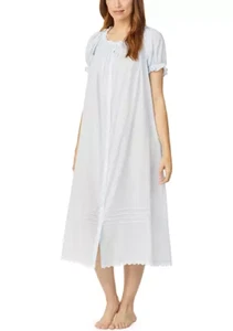 NEW Eileen West Blue Cotton Lawn Ballet Length Nightgown Cap Sleeve Romantic S - Picture 1 of 8
