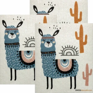 Blue Llama Set of 3 Swedish Dishcloths - Picture 1 of 6
