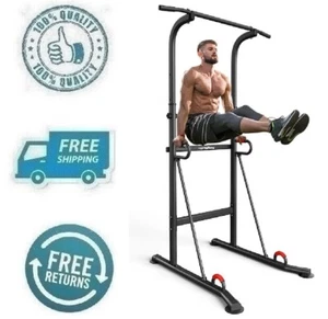 New Power Tower Adjustable Strength Training Workout Pull Up Dip Station Fitness - Picture 1 of 9