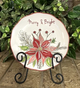 Spectrum Designz Christmas Salad Plate Red Poinsettia Merry & Bright 2018 8.5" - Picture 1 of 6