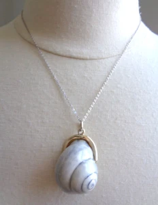 SANDRA PAILET Signed, Sterling Chain, Ceramic Stunning Handmade Shell Pendant Ne - Picture 1 of 7