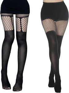 2 Paar Netzstrumpfhosen Damen Schwarz Blickdichte Overknee Strümpfe Fischnetz St - Bild 1 von 7
