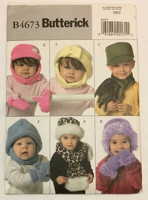 Butterick B4673 Pattern Infant/Toddlers XSmall-XLarge Hats Scarves & Mittens-New - Image 1 of 4
