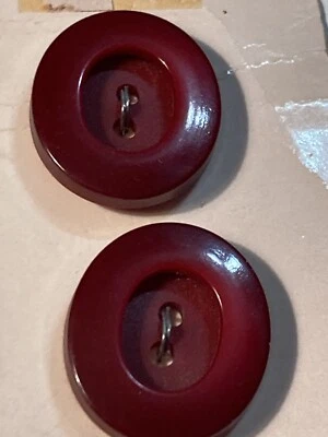 VTG La Mode Plastic Buttons Burgundy Red Oval Marbled 2 Hole 7/8" 2 on Card - Image 1 of 4