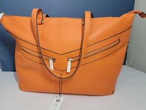 KATE LANDRY Shoulder Purse Tote Bag Zip Medium Rich Orange Faux Leather NWT - Picture 1 of 12