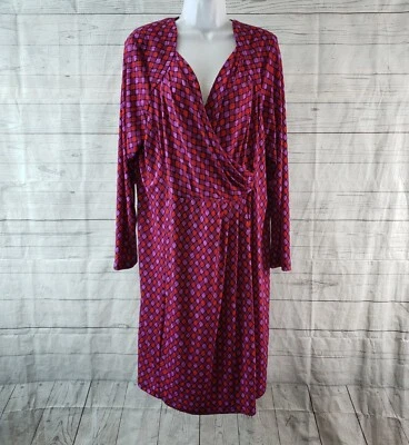 Bob Mackie Womens Faux Wrap Dress Sz XL Purple Red Long Sleeve - Image 1 of 4