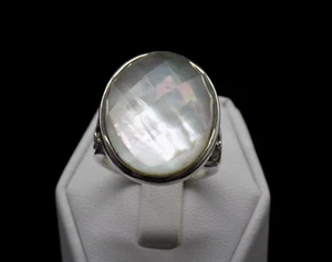 Vintage Whitney Kelly WK Ring Faceted Mother of Pearl 925 Sterling Silver Size 8 - Picture 1 of 16
