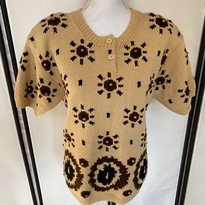 Suéter Adrienne Vittadini De Colección Para Mujer M Beige Manga Corta Cuentas A4 Tribal Foto 1 de 4